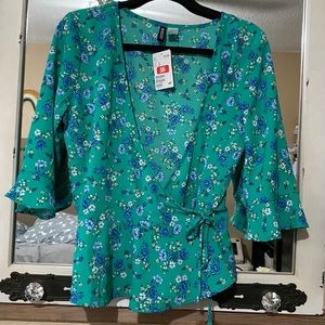 H&M Floral Tie Up Blouse
